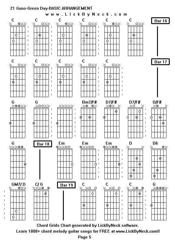 Chord Grids Chart of chord melody fingerstyle guitar song-21 Guns-Green Day-BASIC ARRANGEMENT,generated by LickByNeck software.